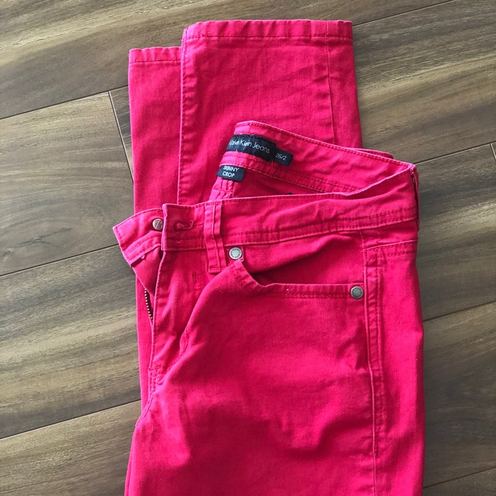 Red Calvin Klein Skinny crop pants